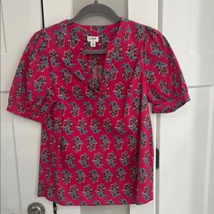 J. Crew Red and Blue Floral Blouse
